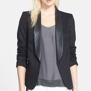 James Jeans Ponte Blazer w Faux Leather Lapel